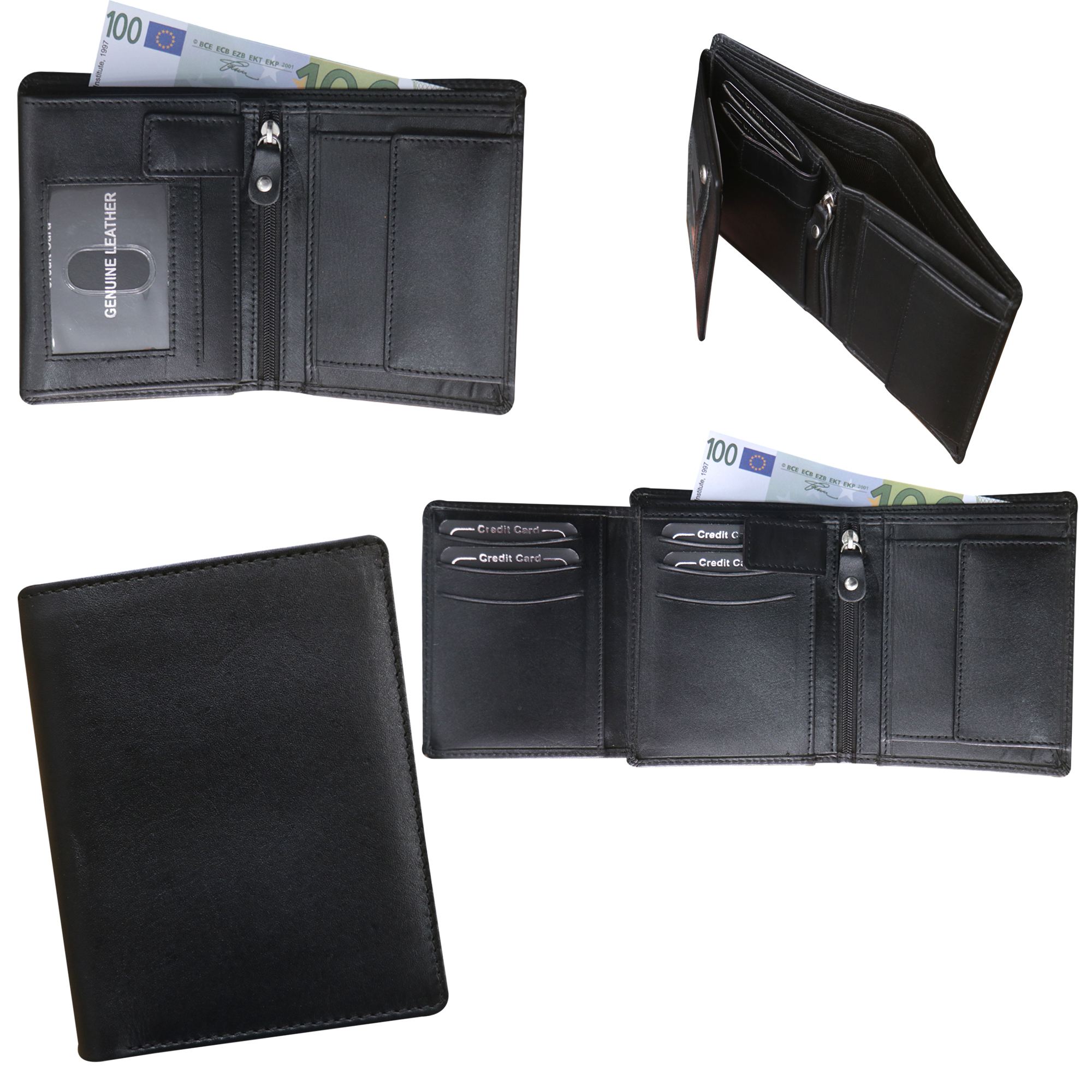 Vertical Black Leather Travel Wallet